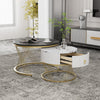 Coffee Table Round Nest of Tables Set of 2, Metal Side Table with Drawer Storage