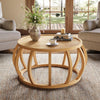 Solid Wood Coffee Table, 31.5-Inch Round Center Table with Curved Frame Base