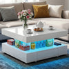 High Gloss LED Coffee Table With 2 Drawers Modern 2 Tier Square Centre Table