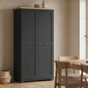 172cm Wooden Storage Cabinet Cupboard With 2 Doors 4 Shelves Black