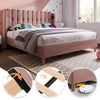 Velvet Upholstered Double Bed Frame with USB-C Charging, Pink 135x190cm 4ft6