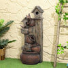 2-in-1 Waterfall Fountain with Birdhouse, Garden Water Feature with LED Lights