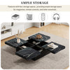 Square Coffee Table w/ 4 Sliding Drawers & Marble Look, 90x90x25cm, Modern Black
