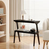 Black Narrow End Table, 2-Tier Modern Solid Wood Side Sofa Table for Living Room
