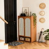 Bamboo 2-Door Shoe Storage Cabinet Rattan Doors Entryway Organizer Shoe Shelves