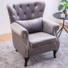 Chesterfield Accent Chair Wingback Armchair with Wood Frame for Living Room Grey