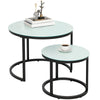 Nesting Coffee Table Set of 2, Marble-Effect Glass Round Side Tables, White
