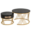 Set of 2 Coffee Nesting Table Set Black Sofa Side Table Faux Marble with Drawer