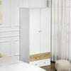 2 Door Wardrobe White Wardrobe with Drawers and Hanging Rod Refurbished