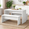 Dining Table Bench Set 3pc 4 Seater Rectangular Kitchen Dining White Wood Modern