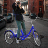 With Basket Blue UK 24 Inch Adult Trike Tricycle Foldable 3 Wheel Bike 7-Speed