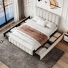 Upholstered Storage Double Bed Frame with Adjustable Headboard 135x190cm, Beige