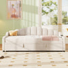 Daybed with Trundle Under Bed Guest 3ft Beige Upholstered Bed for Kids, Adults