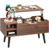 Brown Coffee Table with Lift Top Storage Shelf Wood Modern Living