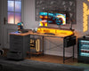 L Shaped Gaming Desk with LED Lights & Power Outlets 140x80cm Corner