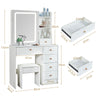 White Vanity Desk Set Makeup Mirror w/ LED Lighted Dressing Table Desk and Stool