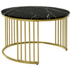 Nesting Coffee Table Set of 2 Marble Effect Side End Table for Living Room Black