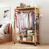 Bamboo Clothes Rail Garment Storage Coat Hat Hanging Shelf Rolling Trolley Stand