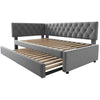 3ft Single Velvet Daybed with Trundle Bed, Upholstered Sofa Bed 90x190cm Grey