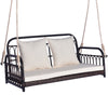 2 Person Outdoor Hanging Swing with Cushions Wicker Porch Chair White