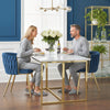 Upholstered Kitchen Chairs Set of 2 with Woven Backrest, Dark Blue