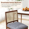 Set of 2 Rattan Dining Chairs Wooden Upholstered Kitchen Chairs-Brown