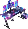 Gaming Desk with LED Light, Ergonomic Computer Desk with Headphone Hook, Black