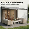 3 x 2 m Lean to Garden Pergola, Metal Frame Gazebo Pergola, Grey
