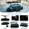 Black LED Lift Top Coffee Table w/ Drawers, Hidden Storage Living Room Furniture