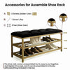 2-Tier Velvet Top Bamboo Gold Metal Shoe Rack Stand Shoe Storage Shelf Hallway