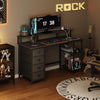 120CM Computer Desk with 4 Fabric Drawers, Gaming Desk with Power Outlets,