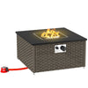 13 KW Rattan Gas Fire Pit Table, Garden Propane Fire Pit Coffee Table, Grey
