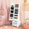 Kids Jewelry Cabinet Standing Children Jewelry Organizer w/Drawer-White
