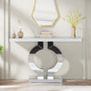 110CM Mirrored Console Table with O-Shaped Base, Modern Glass Sofa Table,Silver