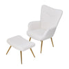 Modern Accent Chair with Footstool Set Upholstered Boucle Padded Seat Metal Legs