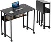 Folding Desk with Storage Shelf Rolling Desk on Wheels Foldable Computer Table