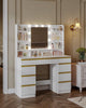 White Vanity Desk with LED Bulbs, Large Mirror, 9 Shelves Drawers Dressing Table