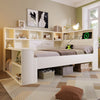 White Daybed Single Bed w/ L-Shape Storage Shelves & Charging Station, 90x190cm