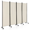 4 Panel Room Divider Folding Privacy Dividers Room Partition on Wheels-White