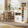 Extendable Dining Bar Table Wooden Kitchen Island with Storage Cabinets, White