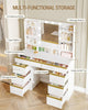 White Vanity Desk with LED Bulbs, Large Mirror, 9 Shelves Drawers Dressing Table