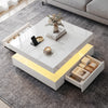 High Gloss LED Coffee Table With 2 Drawers Modern 2 Tier Square Centre Table
