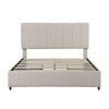 Upholstered Storage Double Bed Frame with Adjustable Headboard 135x190cm, Beige