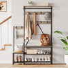 Coat Rack Shoe Bench with Storage Cubbies, Hooks & Top Shelf，Entryway Organizer