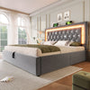 Velvet Upholstered Super King Size Storage Bed w/ LED Headboard & USB Charging
