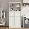 Bathroom Cabinet,51" Freestanding Storage Unit w/Doors&2-Drawer,White/Black/Gray
