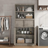 Bathroom Cabinet,51" Freestanding Storage Unit w/Doors&2-Drawer,White/Black/Gray