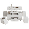 Coffee Table to Dining Table w/ Lift Top, Storage Drawer & 4 Hidden Stools White