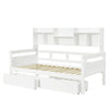 Single Bed Frame w/ 2 Storage Drawers, Bookcase Headboard & Guardrail, 90x190cm