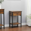 2-Tier Industrial End Table Narrow Side Table Rustic Nightstand w Storage Drawer